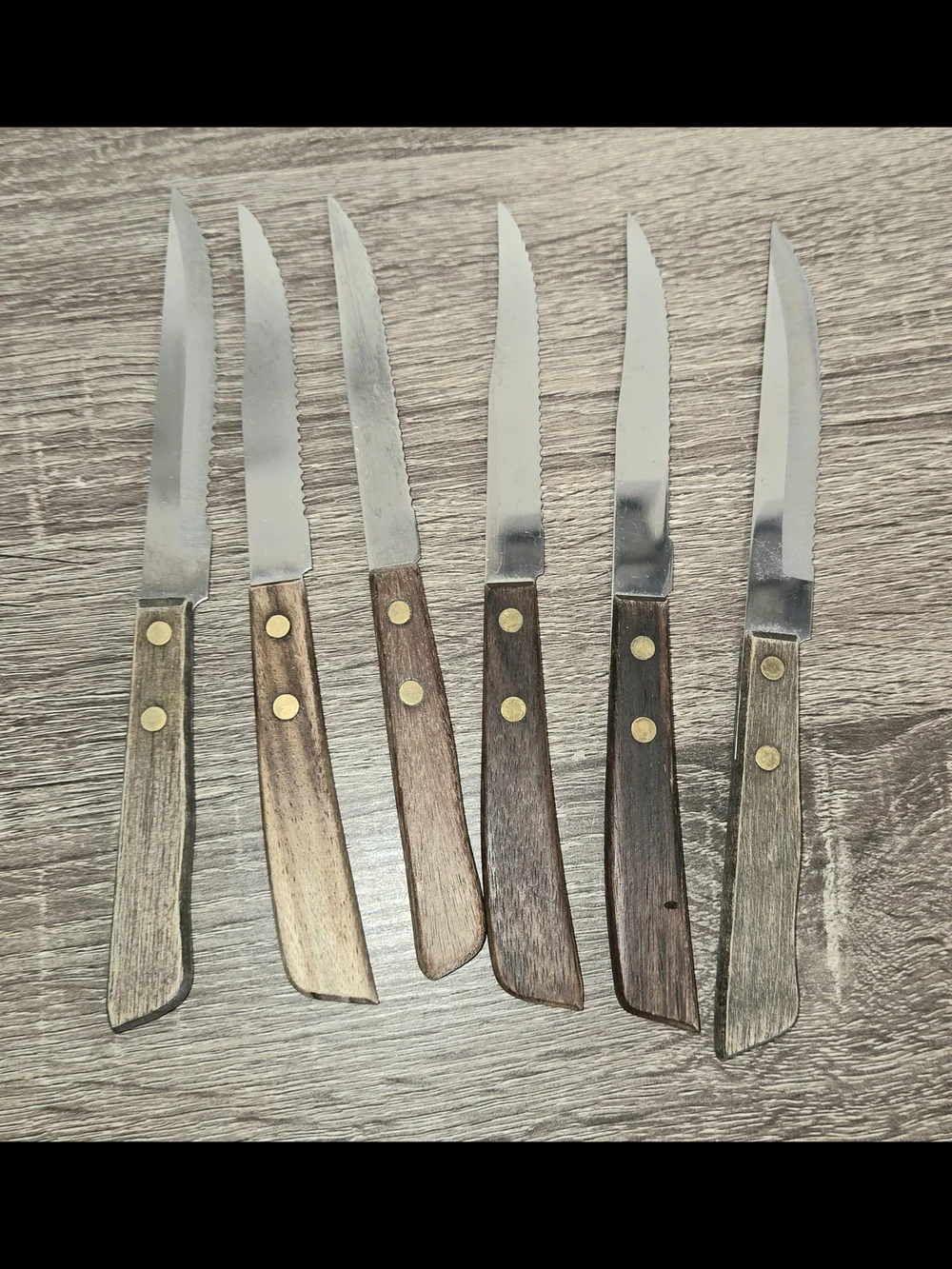 Lot of 6 Vintage Steak Knives  Stainless Steel w/ Wood Handle Japan SEE DESCRIPT